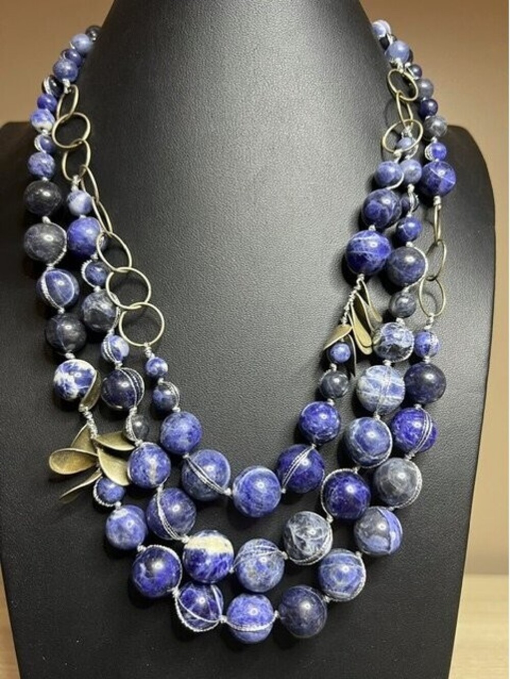 B7502 Coldwater Creek Multi-Strand Sodalite Blue Wire Wrapped Beaded Necklace